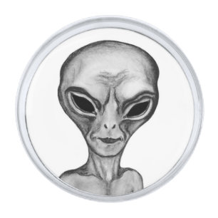 Grey Alien Silver Finish Lapel Pin