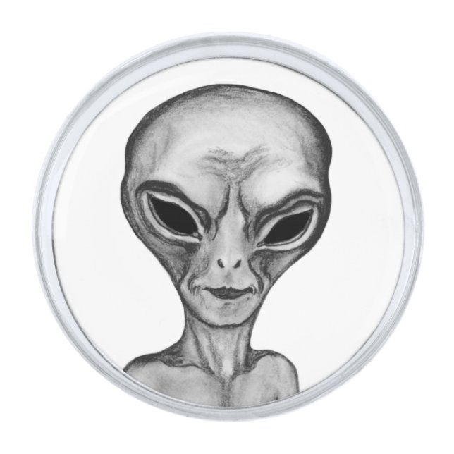 Grey Alien Silver Finish Lapel Pin (Front)