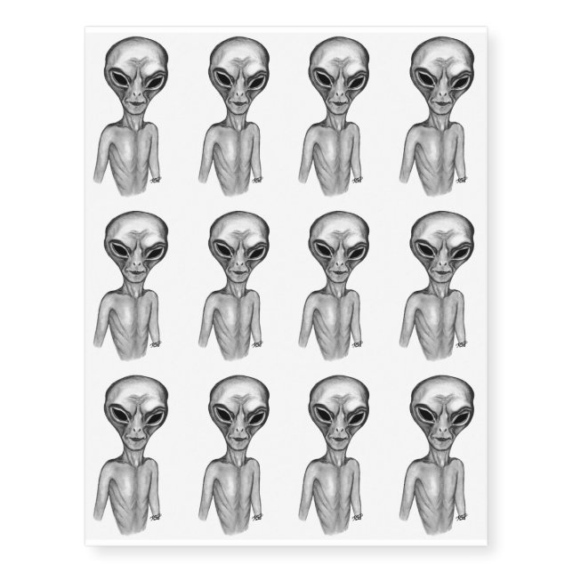 Grey Alien Temporary Tattoos (Front)