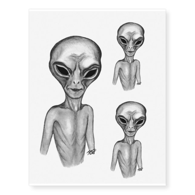 Grey Alien Temporary Tattoos (Front)