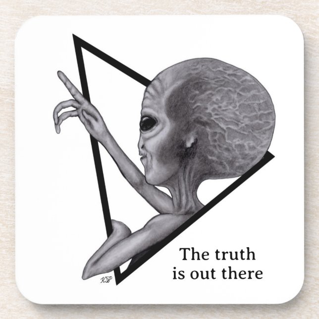 Grey Alien, the truth is out there Beverage Coaster (Front)