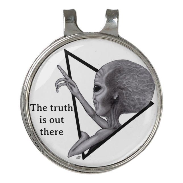 Grey Alien, the truth is out there Golf Hat Clip (Front)
