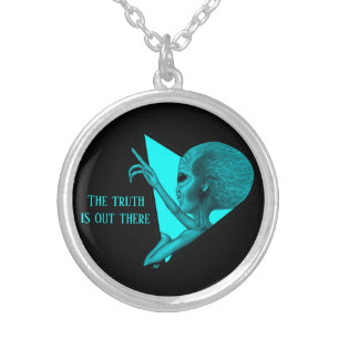 Grey Alien, the truth is out there Silver Plated Necklace