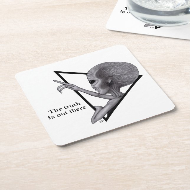 Grey Alien, the truth is out there Square Paper Coaster (Angled)
