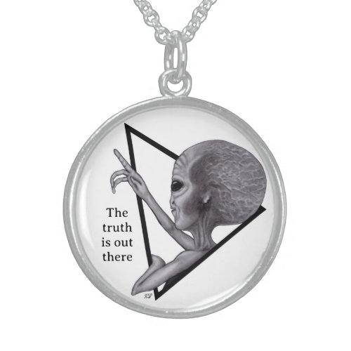 Grey Alien the truth is out there Sterling Silver Necklace