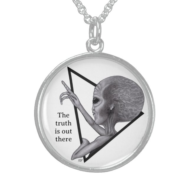 Grey Alien, the truth is out there Sterling Silver Necklace (Front)