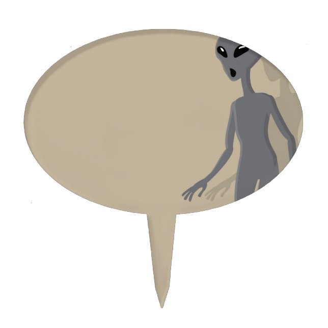 Grey Alien Vector Illustration Cake Topper (Front)
