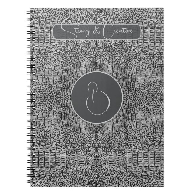 Grey Alligator Leather Scales Reptile Monogram  Notebook (Front)
