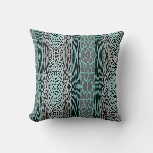 Grey and Aqua Animal  Printed Zebra Stripe Pillow