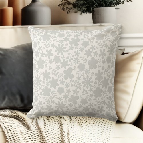 Grey And Beige Cream Colored Floral Couch Throw Pillow