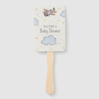 Grey And Beige Watercolor Baby Shower Hand Fan