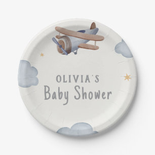 Grey And Beige Watercolor Baby Shower Paper Plates