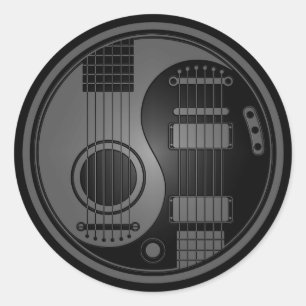 Grey and Black Acoustic Electric Guitars Yin Yang Classic Round Sticker