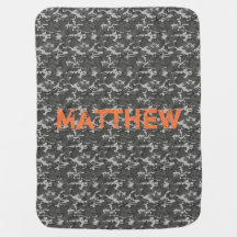 Grey and Black Camo Baby Blanket with Name