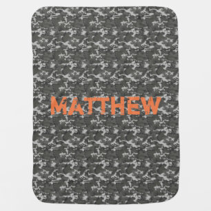 Grey and Black Camo Baby Blanket with Name