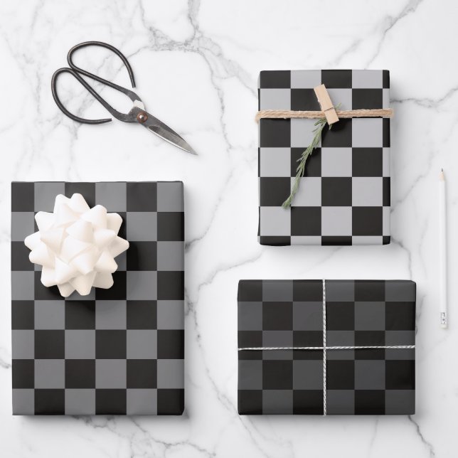 Grey and Black Checkered Wrapping Paper Sheets (Front)