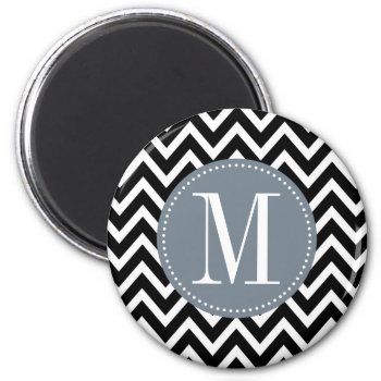 Grey And Black Chevron Custom Monogram Magnet by DreamyAppleDesigns at Zazzle