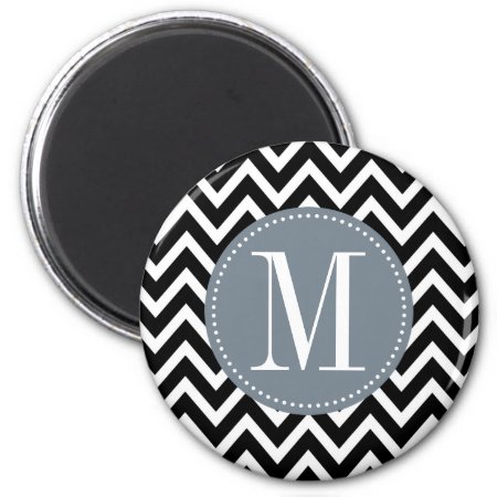 Grey And Black Chevron Custom Monogram Magnet