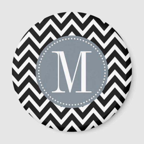 Grey and Black Chevron Custom Monogram Magnet