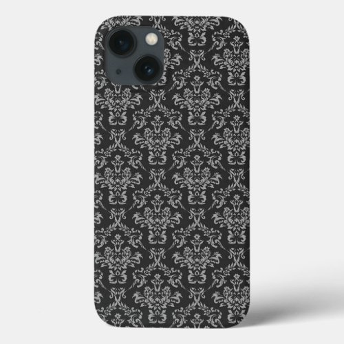 Grey and Black Damask Wallpaper Pattern  iPhone 13 Case