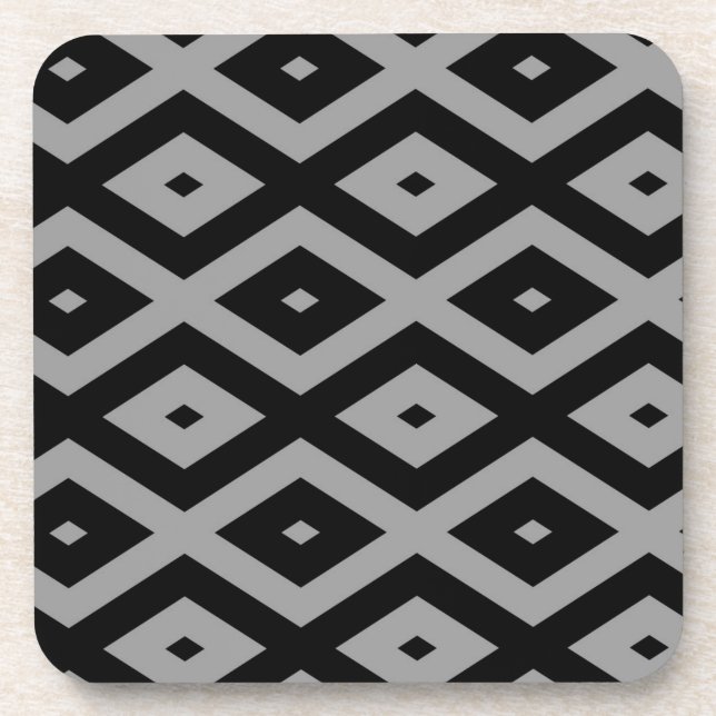 Grey and black diamond pattern beverage coaster (Front)