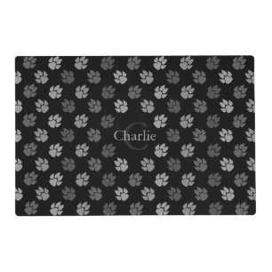 Grey And Black Dog Paws With Monogram And Name Placemat