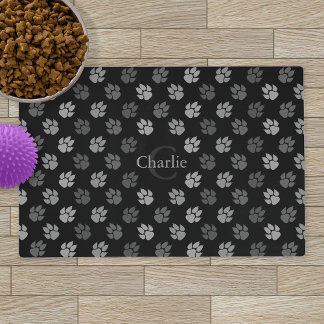Grey And Black Dog Paws With Monogram And Name Placemat