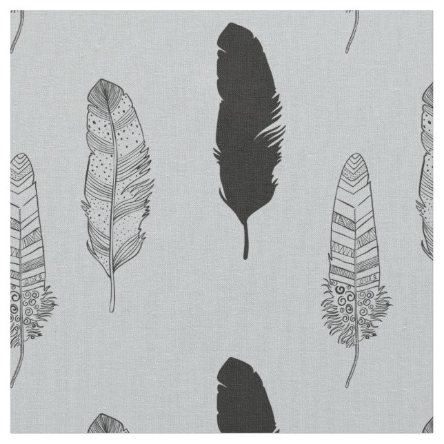 Grey and Black Feathers Fabric (Close Up)