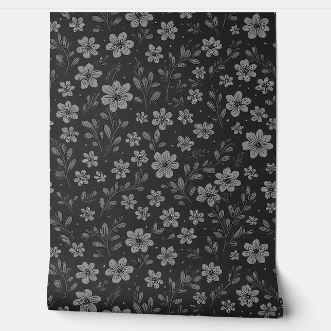 Grey and black floral pattern wallpaper  (Unrolling)