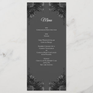 Grey and black floral wedding menu
