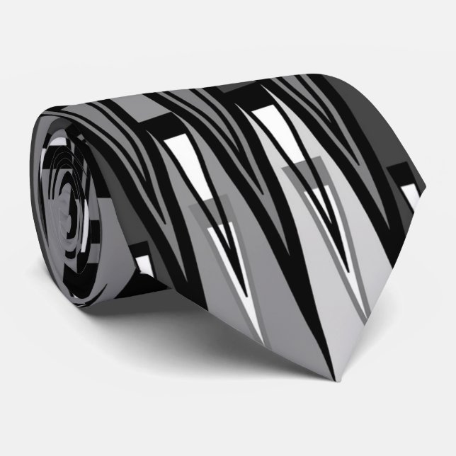 Grey And Black Geometrical Triangles Design, Neck Tie (Rolled)