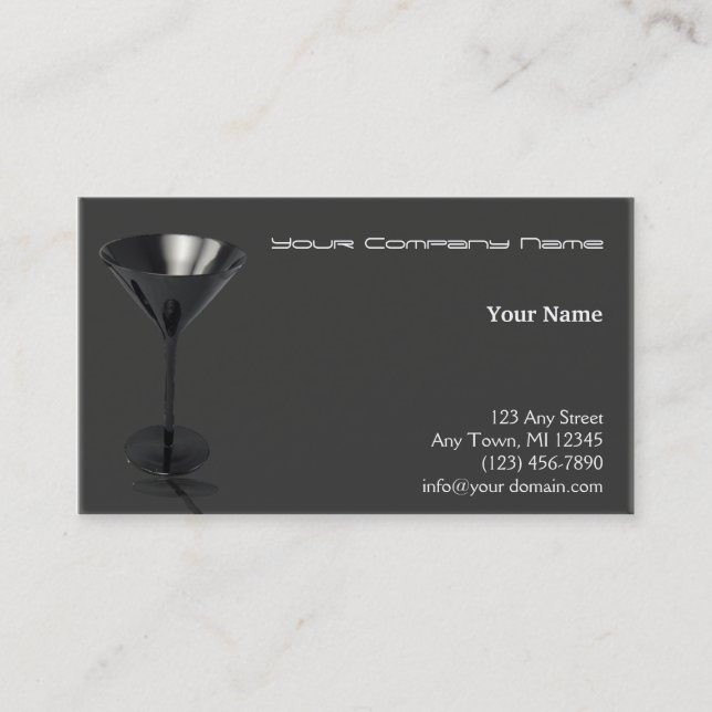 Grey and Black Martini Glass Business Card (Front)
