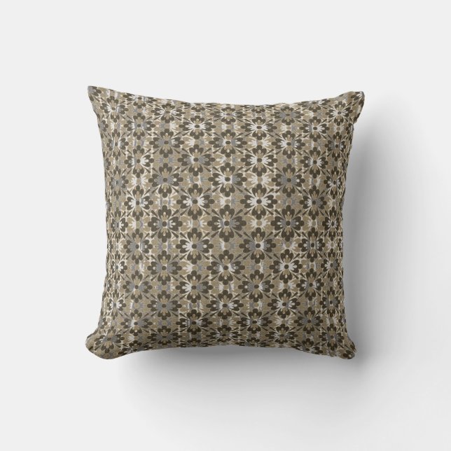 Grey and Black Patterned Flowers Throw Pillow (Front)