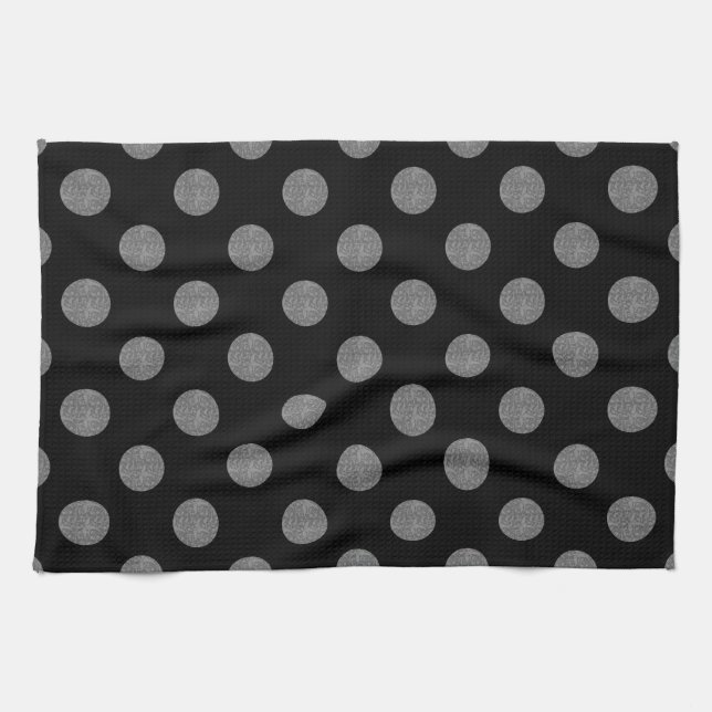 Grey and black polka dots kitchen towel (Horizontal)