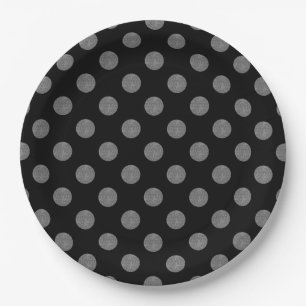 Grey and black polka dots paper plates
