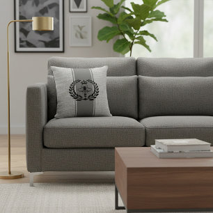 Grey and black royal bee striped throw pillow