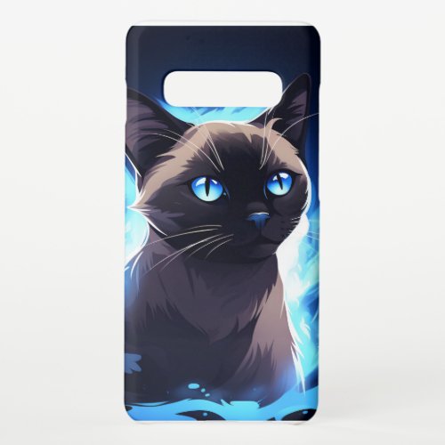 Grey and Black Siamese Cat on Electric Blue  Samsung Galaxy S10 Case