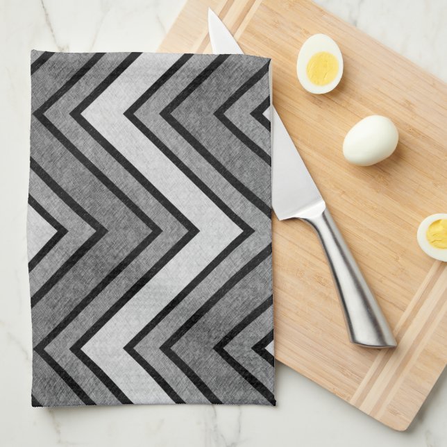 Grey and black sketch chevron kitchen towel (Quarter Fold)