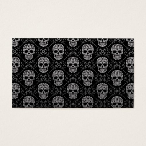 Grey and Black Sugar Skull Pattern Business Card
