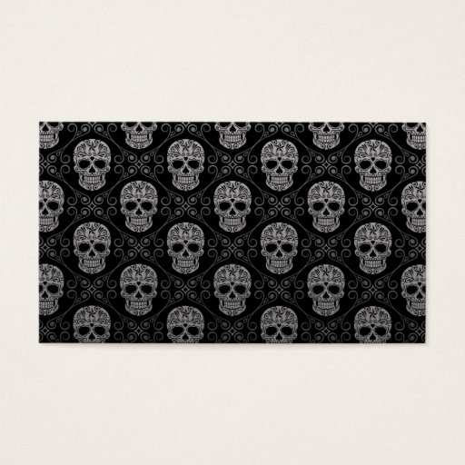 Customizable Grey and Black Sugar Skull Pattern Business Card