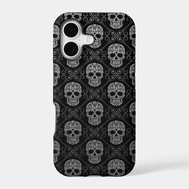 Grey and Black Sugar Skull Pattern Iphone Case (Back)