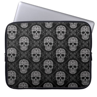 Grey and Black Sugar Skull Pattern Laptop Sleeve
