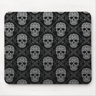 Grey and Black Sugar Skull Pattern Mouse Pad