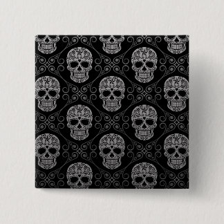 Grey and Black Sugar Skull Pattern Pinback Button