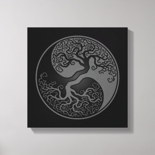 Grey and Black Tree of Life Yin Yang Canvas Print