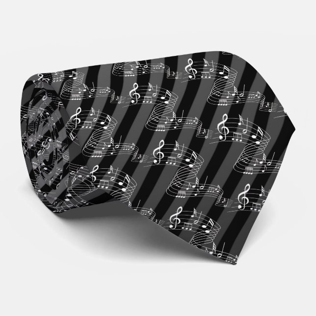 GREY AND BLACK WITH MUSIC NOTES NECK TIE (Rolled)