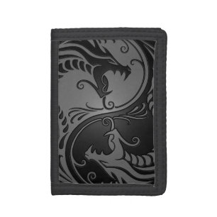 Grey and Black Yin Yang Dragons Trifold Wallet