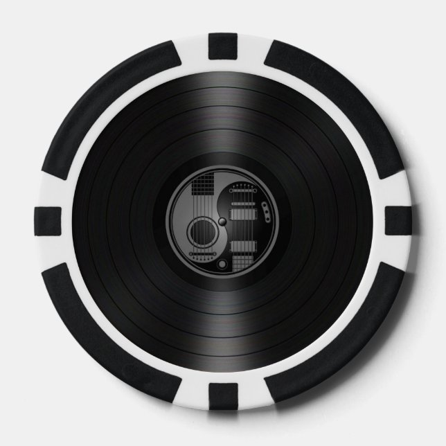 Grey and Black Yin Yang Guitars Vinyl Graphic Poker Chips (Front)