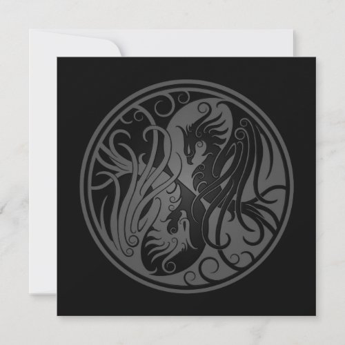 Grey and Black Yin Yang Phoenix Invites