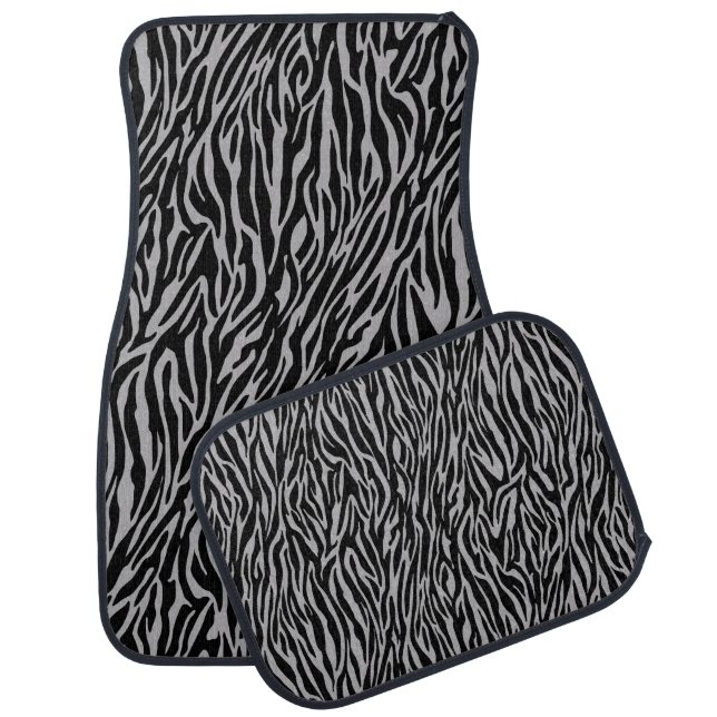 Grey and Black Zebra Print Car Mat (Set)